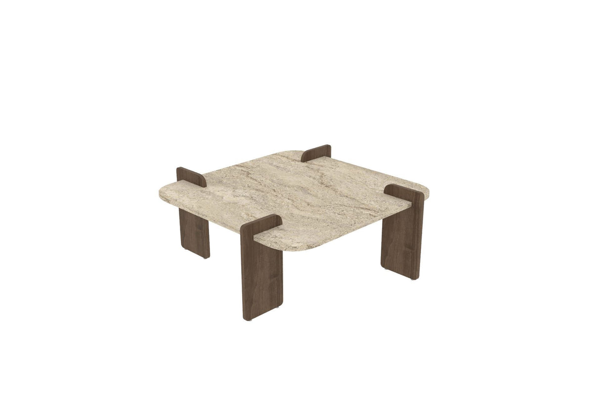 Tavolino Afrolli aspetto travertino noce 90x90 Aspetto travertino e noce Legno composito rivestito melaminico