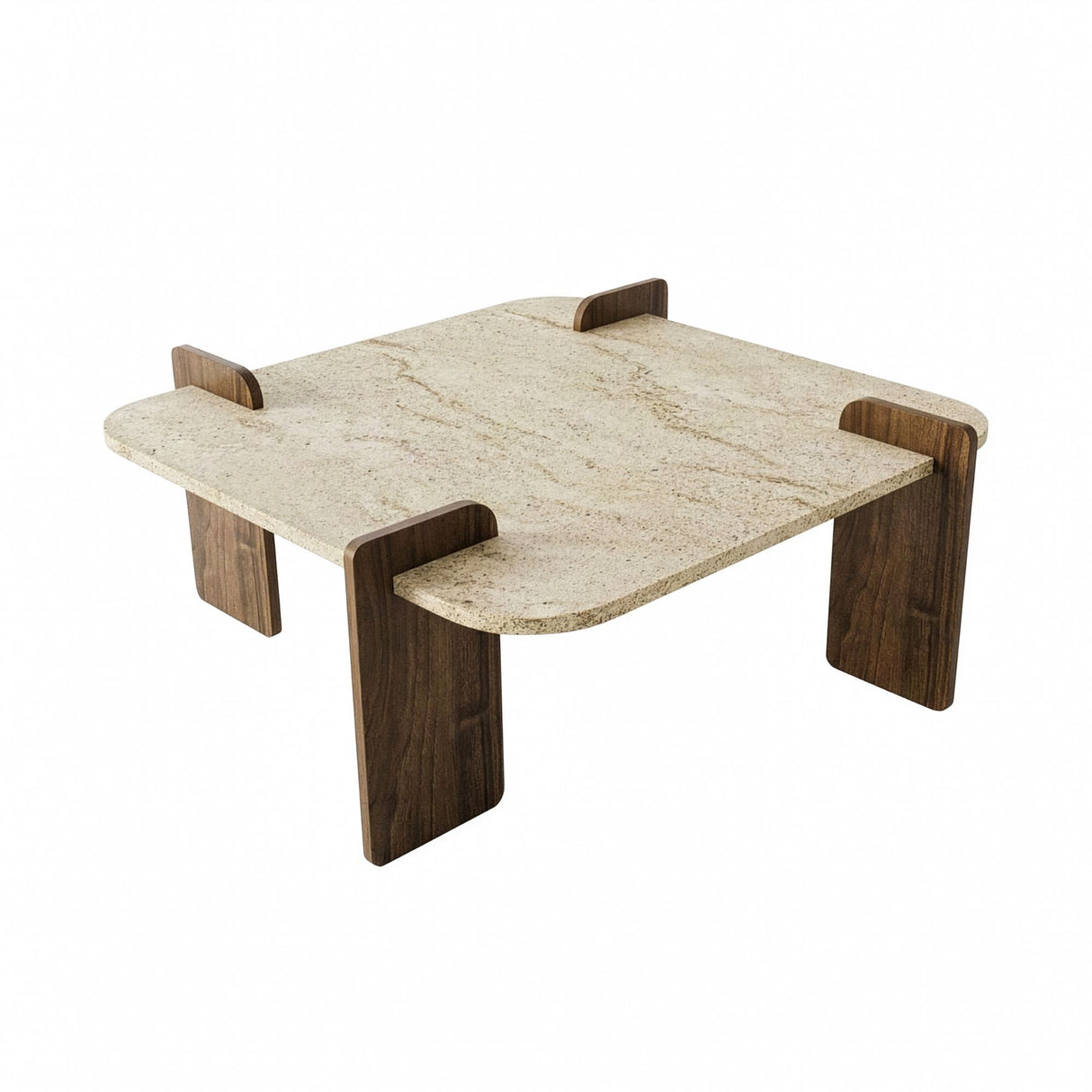 Tavolino Afrolli aspetto travertino noce 90x90 Aspetto travertino e noce Legno composito rivestito melaminico