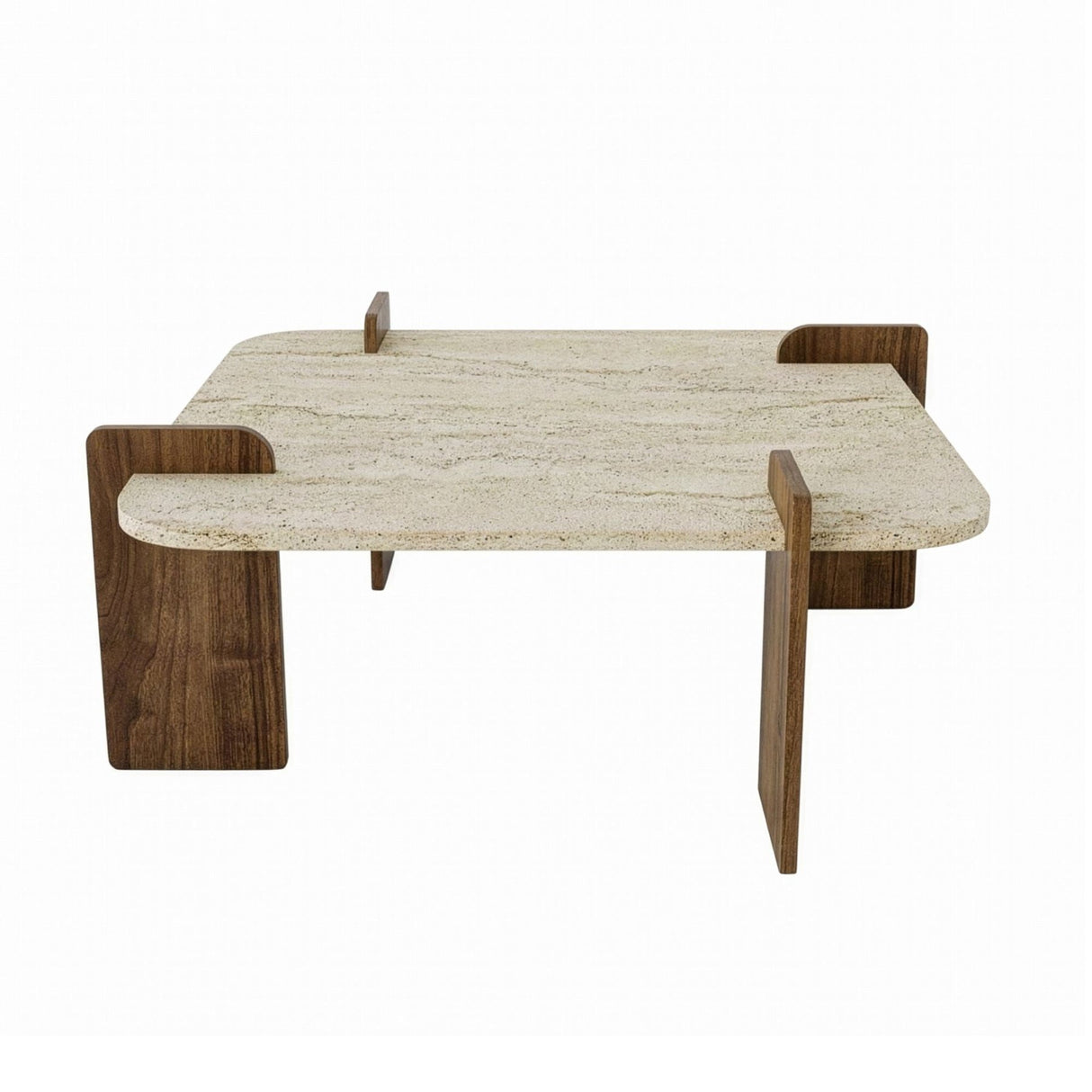 Tavolino Afrolli aspetto travertino noce 90x90 Aspetto travertino e noce Legno composito rivestito melaminico
