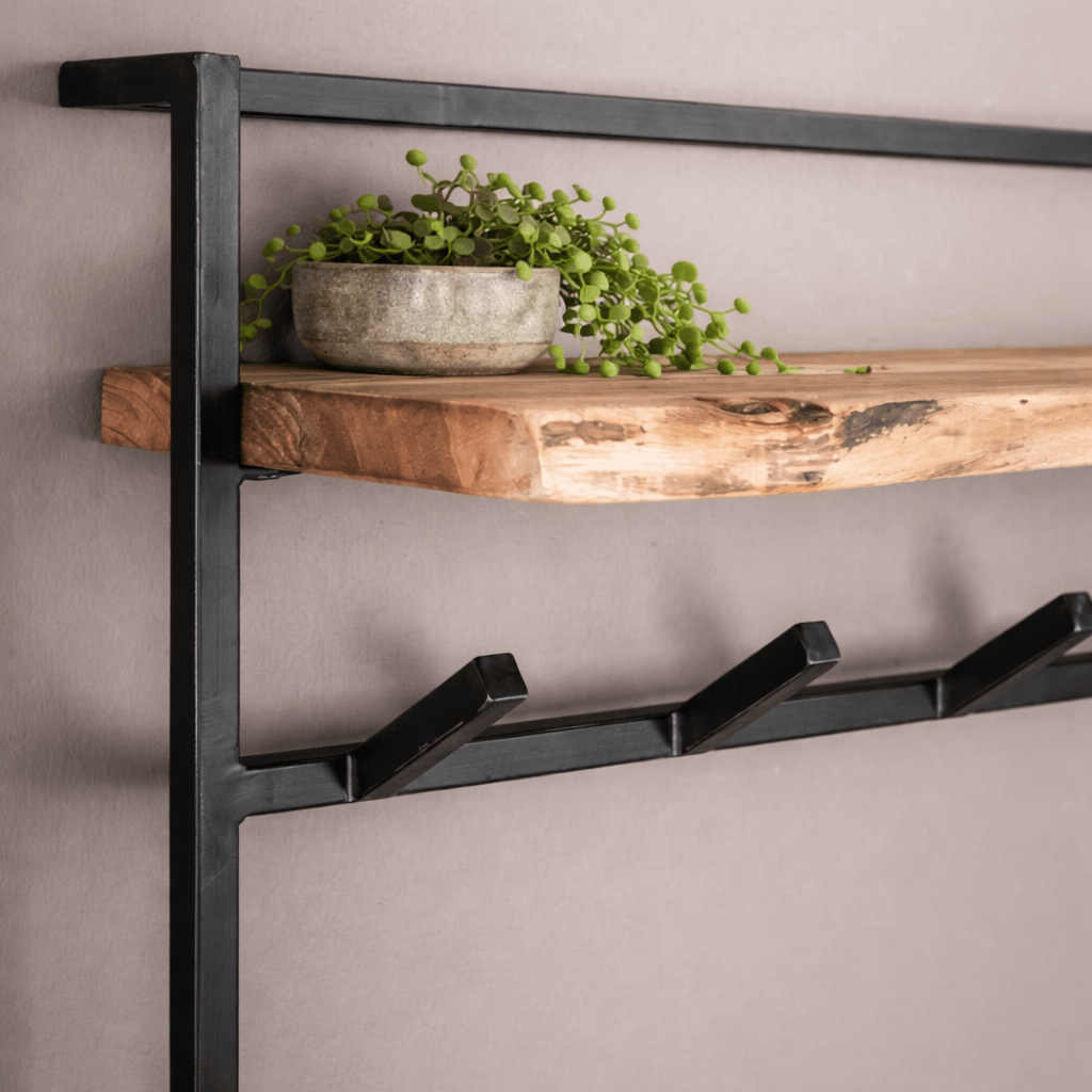 Appendiabiti industriale in metallo con legno di acacia 12 ganci 100x80 cm - Naomi