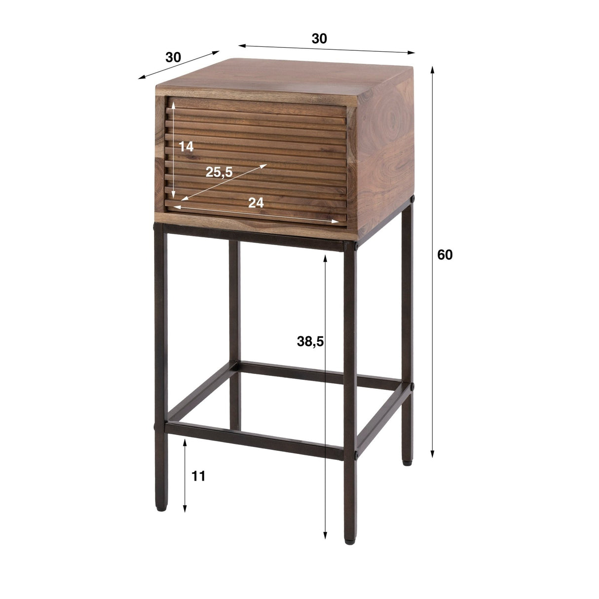 Comodino con 1 cassetto in legno di acacia marrone Lani