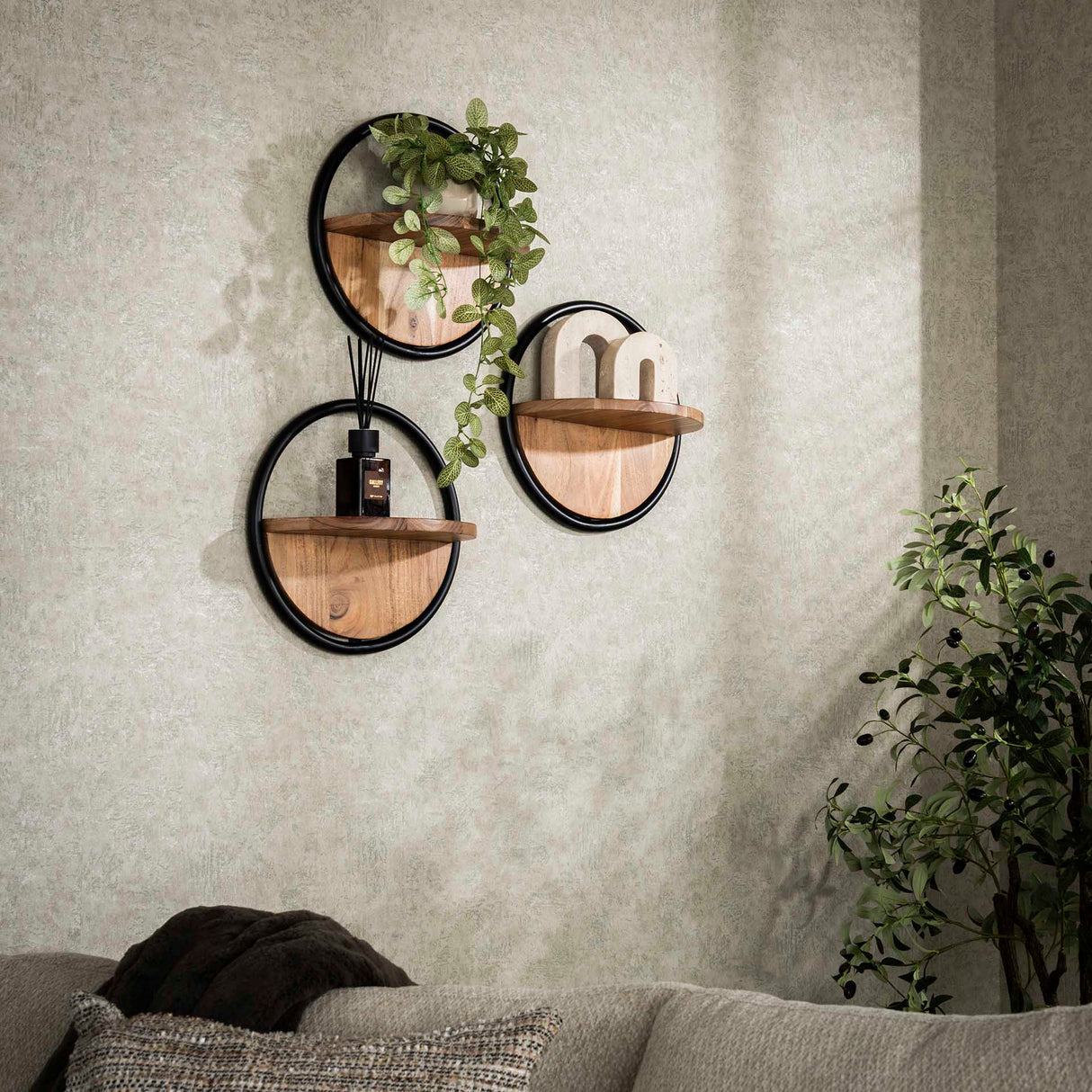 Wandplanken - Wandplank Rond Ø35 Massief Acaciahout set van 3 - Dimehouse