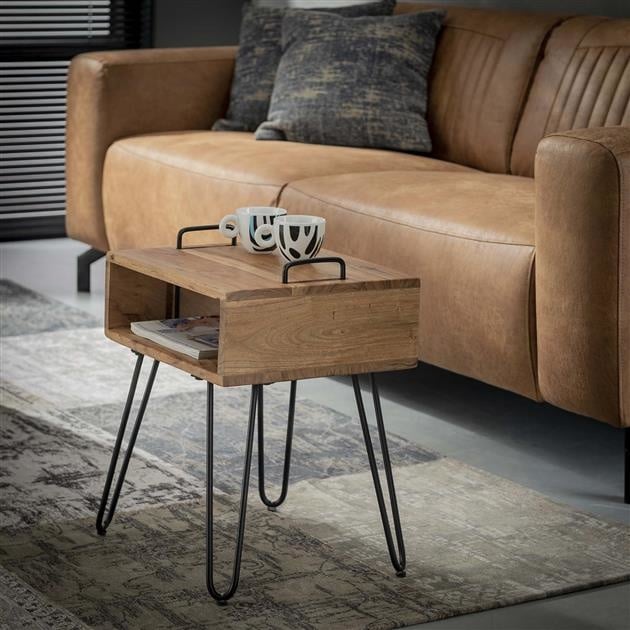 Comodino Aimée DH Interior Acacia LxLxH 45x39x17 Legno di acacia Foto atmosferica vista frontale diagonale