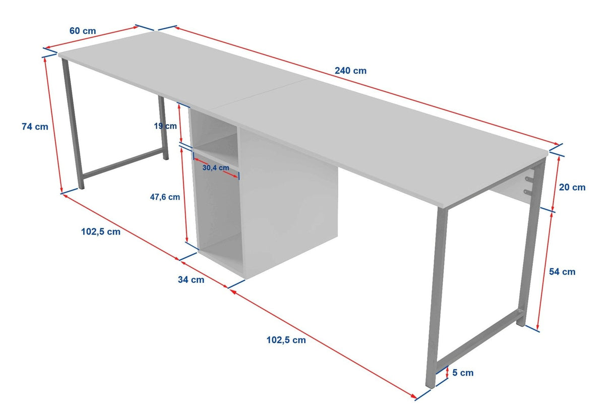 Bureaus - Studiebureau Twin Travertin Goud 240x60 cm Melamine - Dimehouse