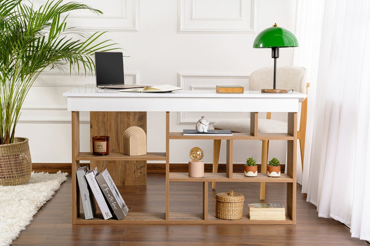 Bureaus - Vesper Studie bureau 130x120 cm wit dennenhout White Atlantic Pine Melamine - Dimehouse