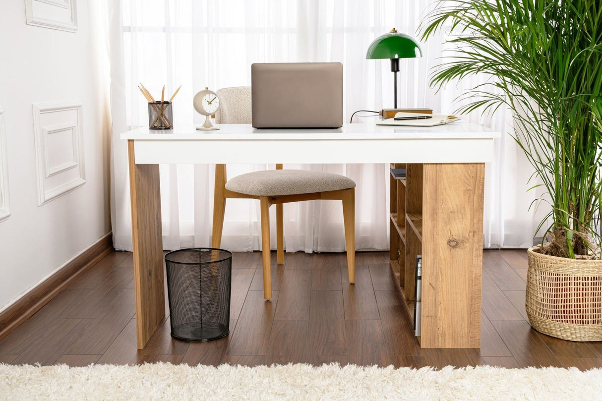 Bureaus - Vesper Studie bureau 130x120 cm wit dennenhout White Atlantic Pine Melamine - Dimehouse