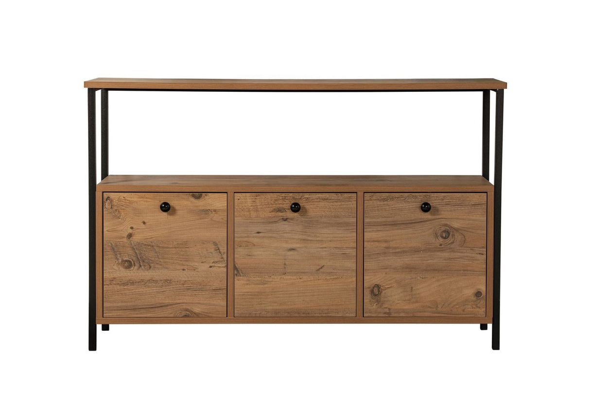 Dressoirs - Dressoir Atlantisch Dennenhout Saloce - Zwart Frame - Drie Vakken - 120x77 cm - Dimehouse