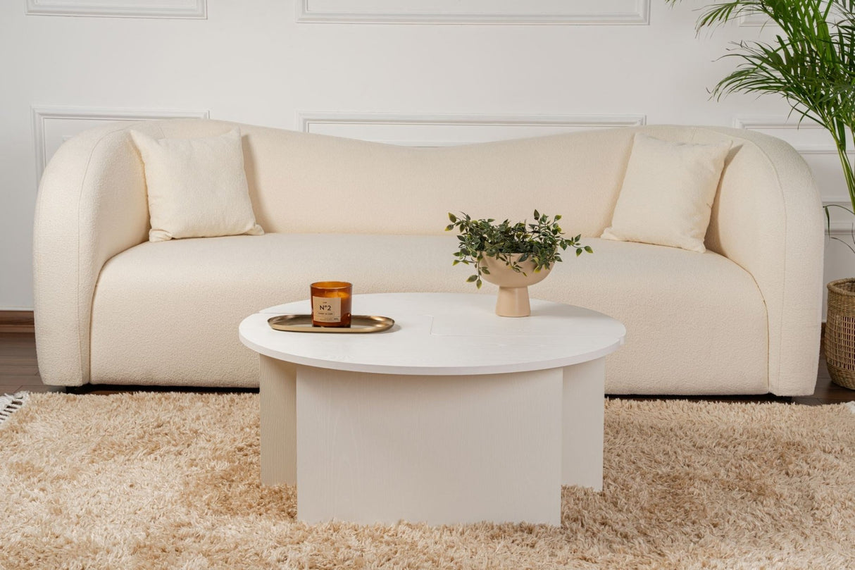 Salontafels - Ronde Salontafel Moari Houtlook Wit Melamine 90 cm - Dimehouse