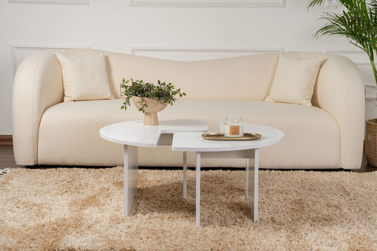 Salontafels - Ronde Salontafel Moari Wit Melamine 90 cm - Dimehouse