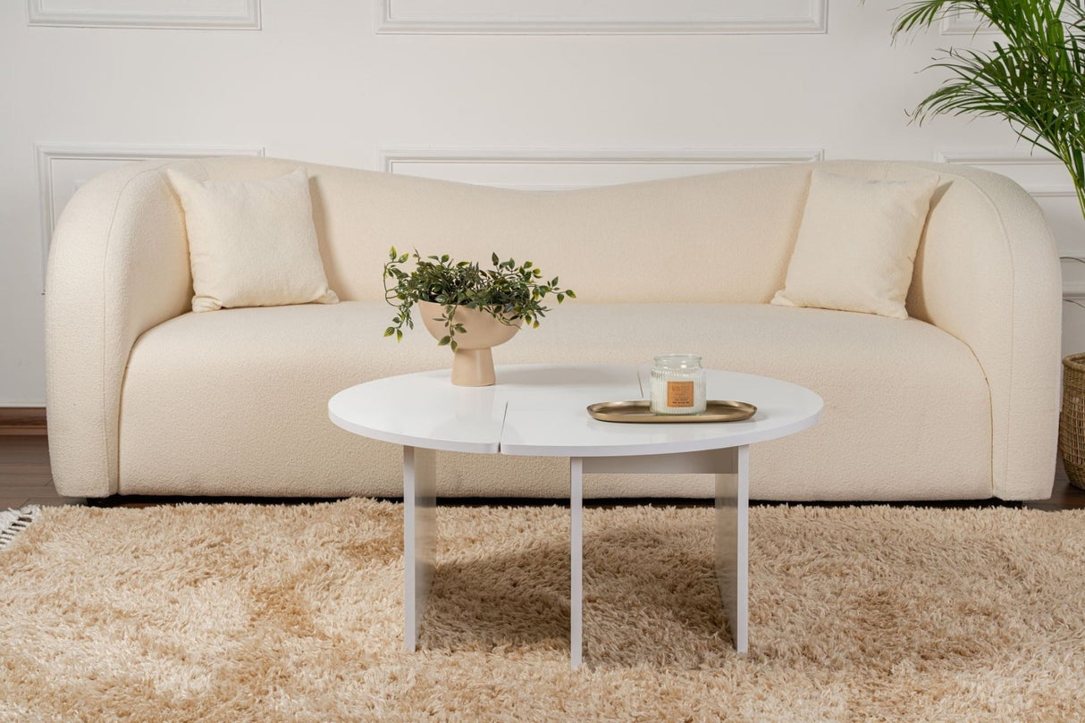 Salontafels - Ronde Salontafel Moari Wit Melamine 90 cm - Dimehouse
