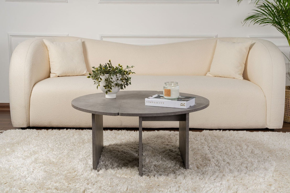 Salontafels - Ronde Salontafel Moari Beton Look Grijs Melamine 90 cm - Dimehouse