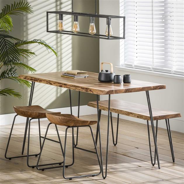 Set di 2 sgabelli bassi industriali in legno di acacia Novi - Altezza seduta 52 cm - Senza schienale