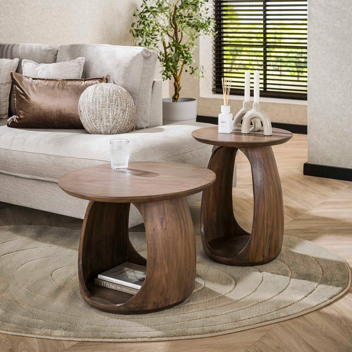Tavolino Nore Massello di Acacia Marrone 60x60x46 cm