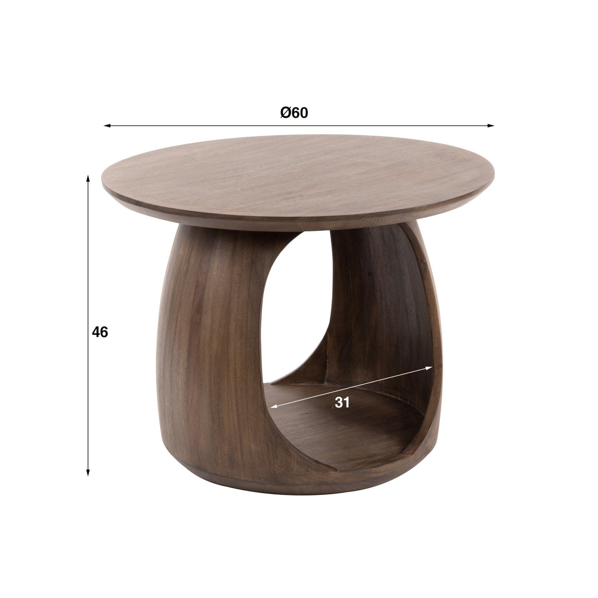 Tavolino Nore Massello di Acacia Marrone 60x60x46 cm