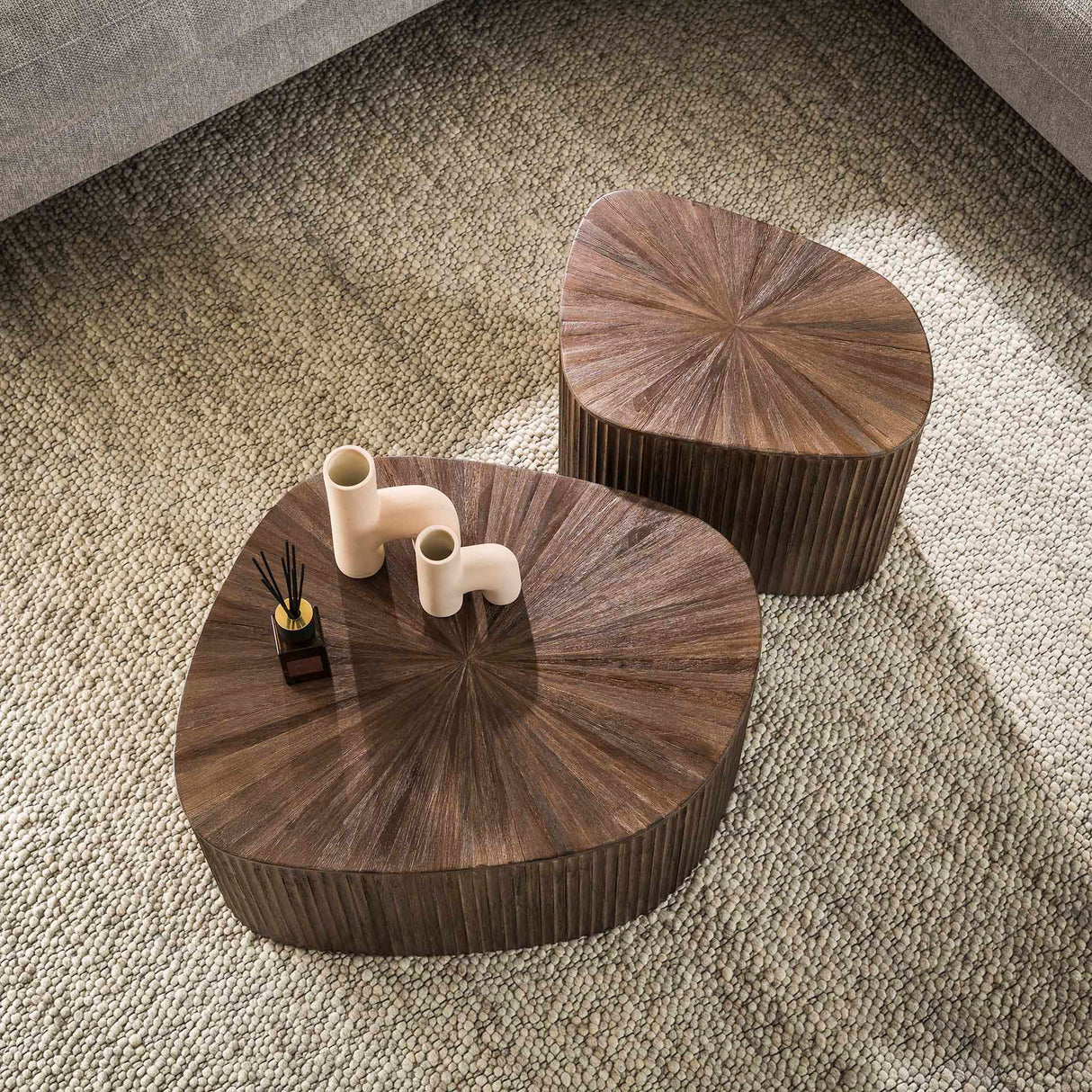 Salontafels - Salontafel set van 2 Myla Vierhoekig Teakhout Bruin - Japandi - Dimehouse