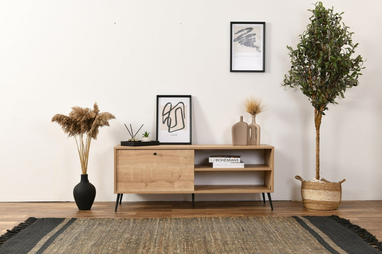 Mobile Calvin effetto rovere con chiusura ammortizzata da 140 cm in legno composito rivestito in melamina e MDF