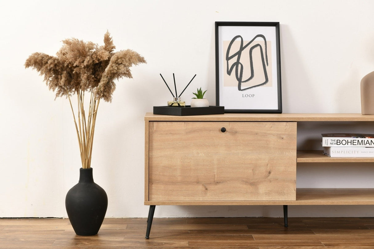 Mobile Calvin effetto rovere con chiusura ammortizzata da 140 cm in legno composito rivestito in melamina e MDF