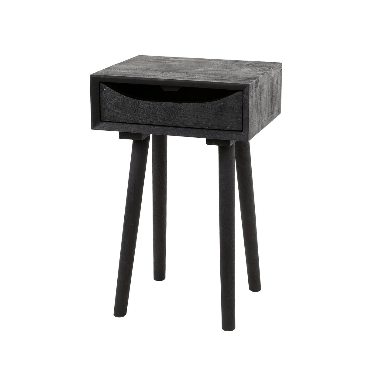 Comodino Davey in legno di acacia nero con cassetto e tacca