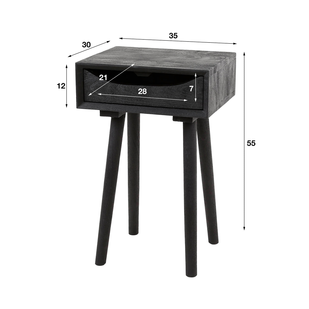 Comodino Davey in legno di acacia nero con cassetto e tacca