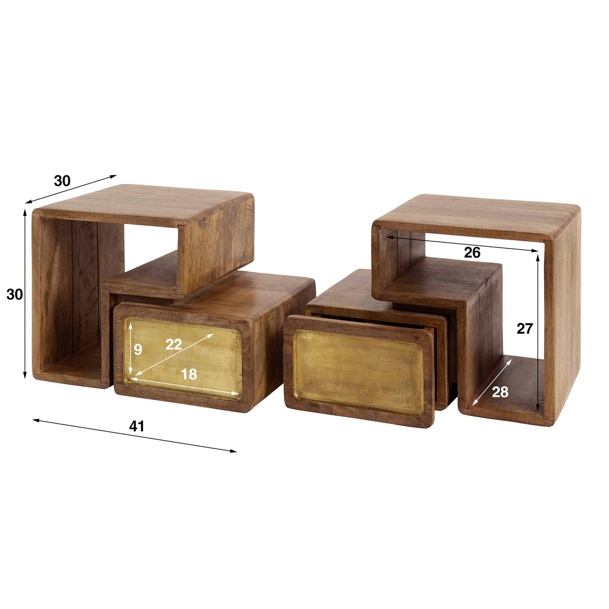 Solano set di 2 comodini in ottone massiccio color sabbia mango