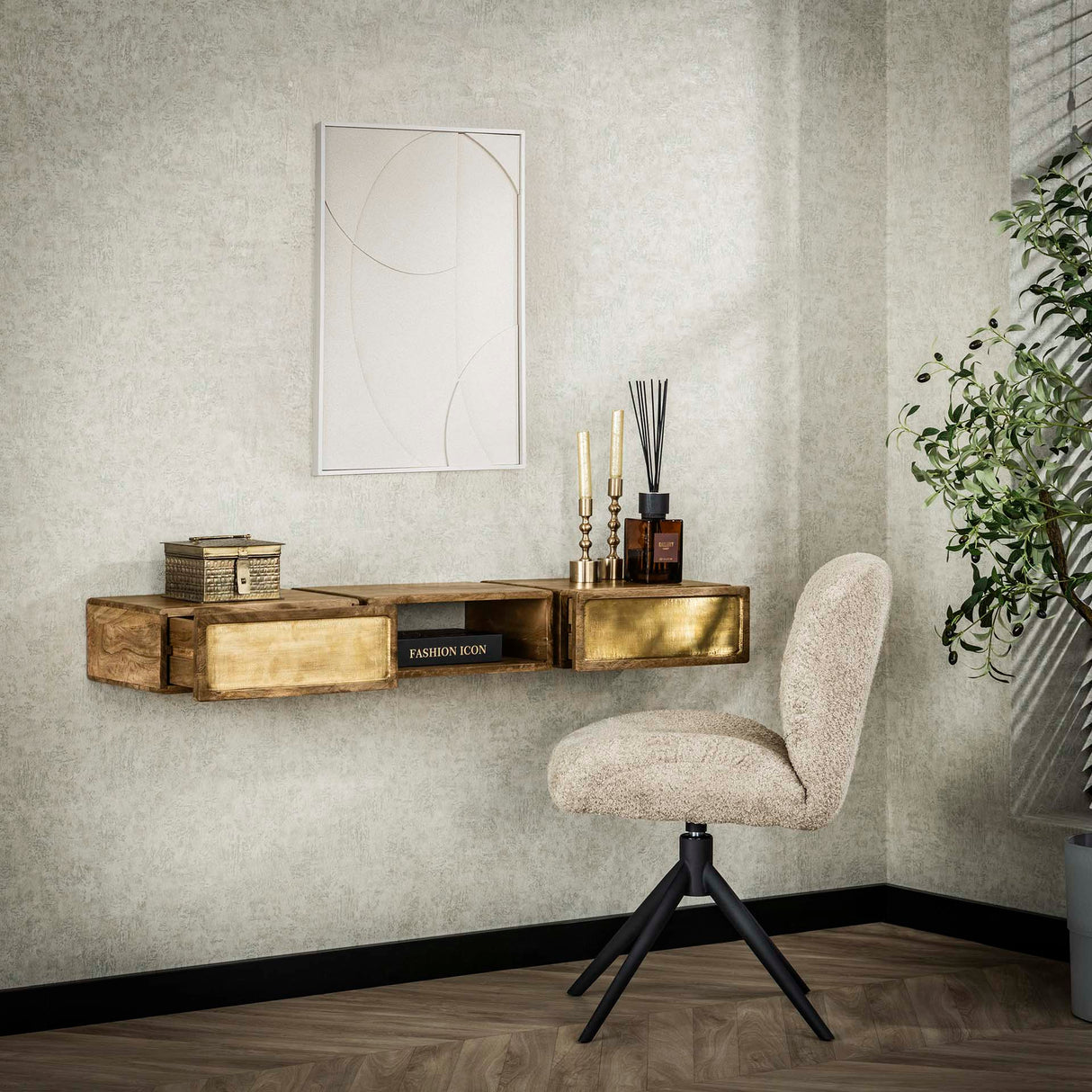 Kaptafels - Mira Hangende Kaptafel Mango Zand Brass 123 cm - Dimehouse