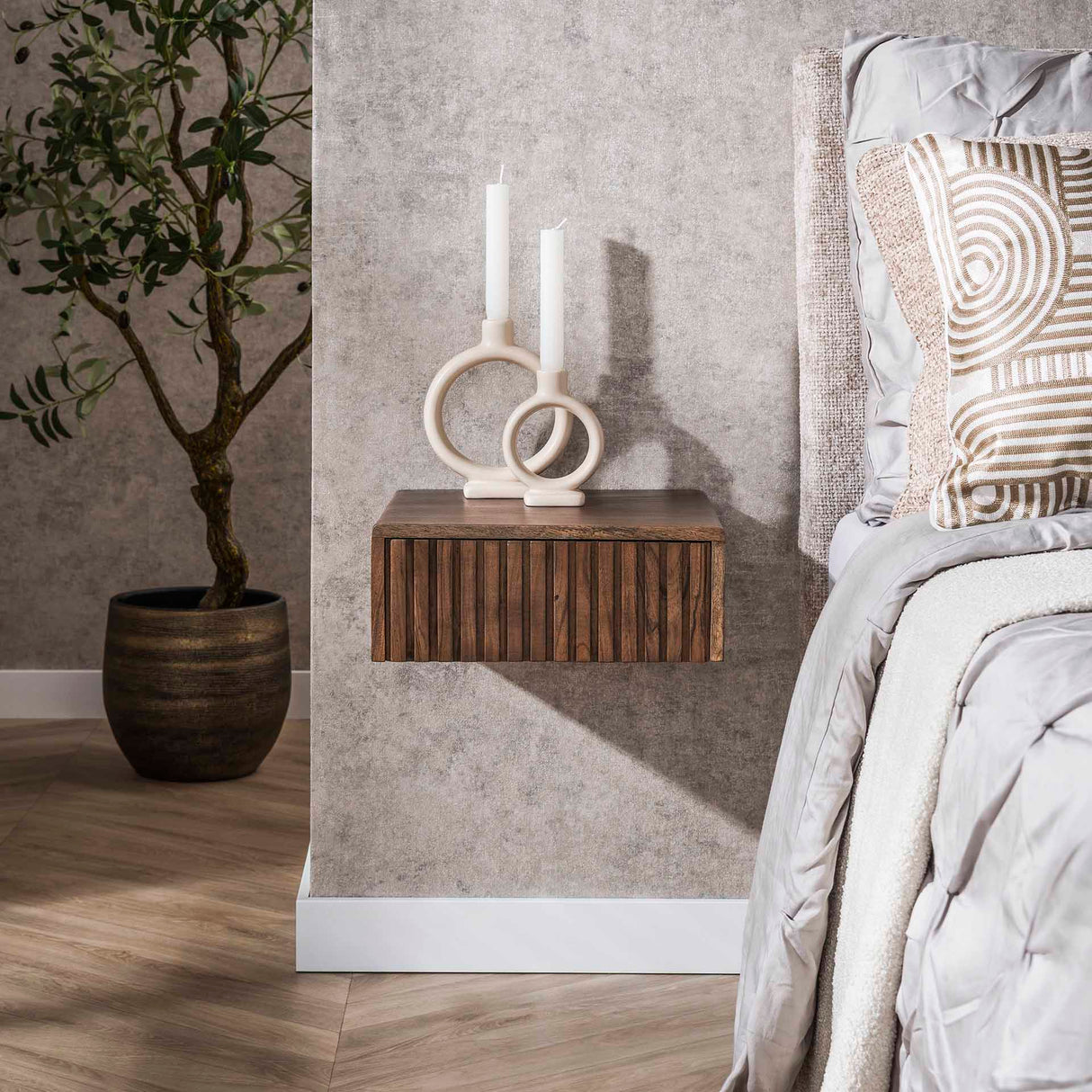 Nachtkastjes - Zwevend Nachtkastje Dex Acaciahout Drift brown 1 lade - Dimehouse