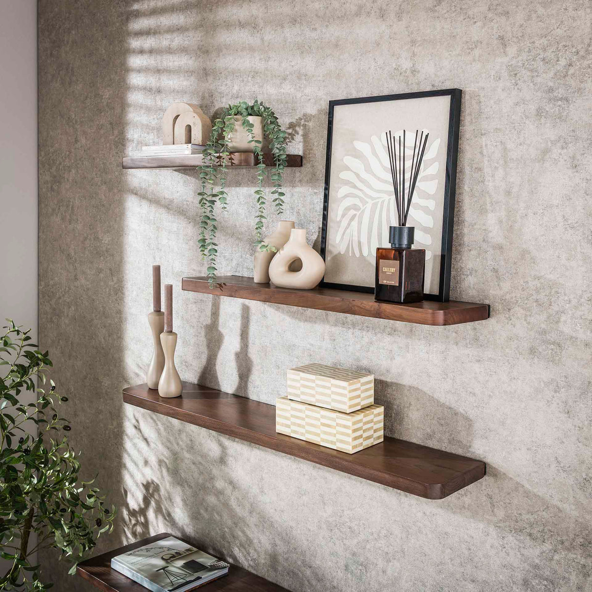 Mensola da parete Noa 60 cm Legno massello di acacia Drift Brown