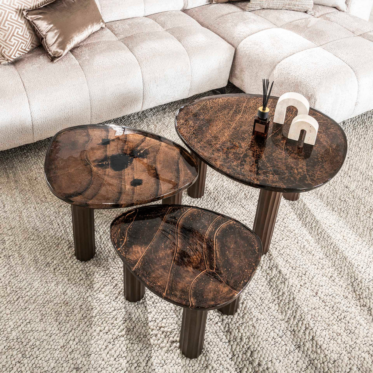 Salontafels - Salontafel Aura L Antiek Koper 70x59 cm - Dimehouse