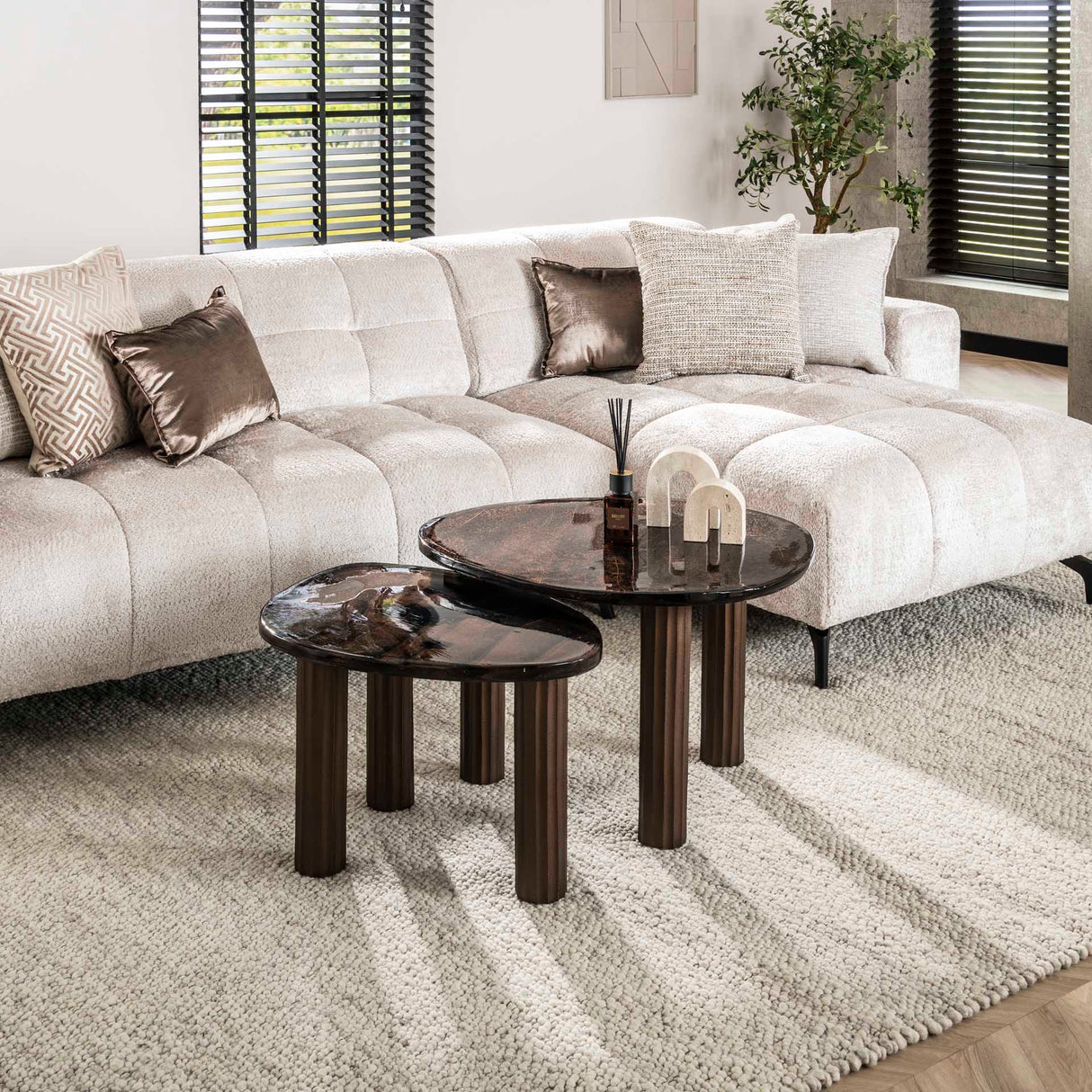 Salontafels - Salontafel Aura L Antiek Koper 70x59 cm - Dimehouse