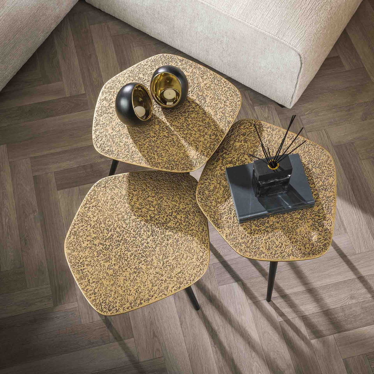Salontafels - Salontafel set van 3 Moana metaal goud - Dimehouse
