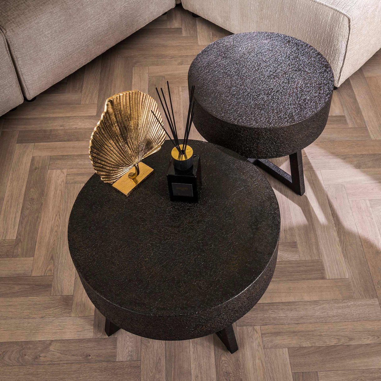 Salontafels - Ronde salontafel Caro acaciahout Ø50 cm zwart - Dimehouse