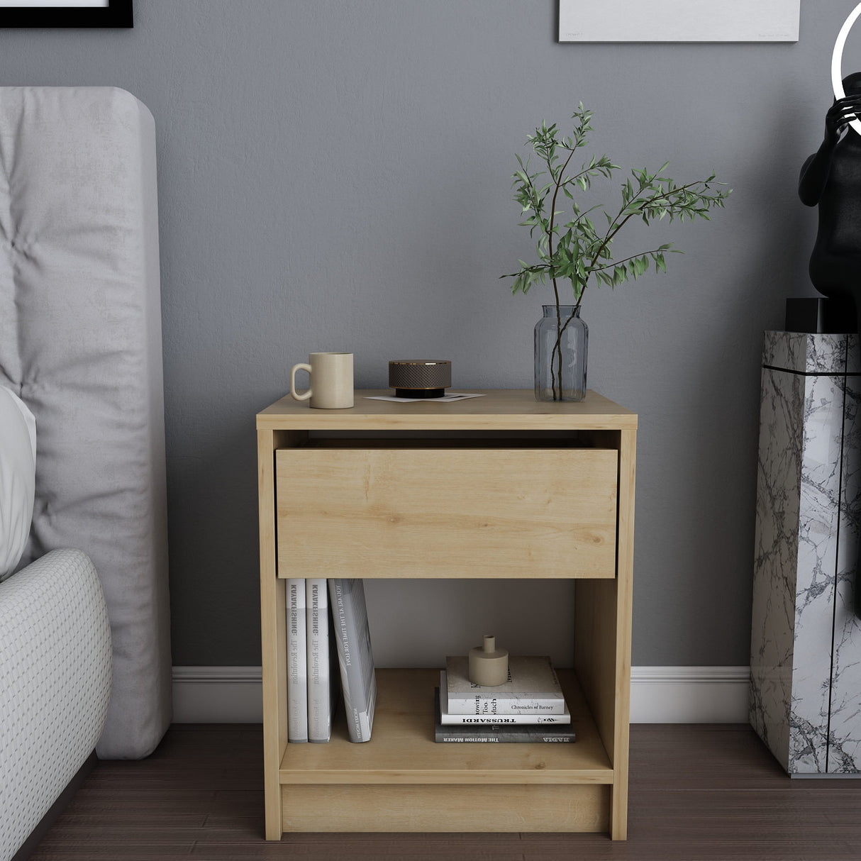Comodino Sheridan effetto rovere 44,6 cm Pannello del mobile con finitura melaminica