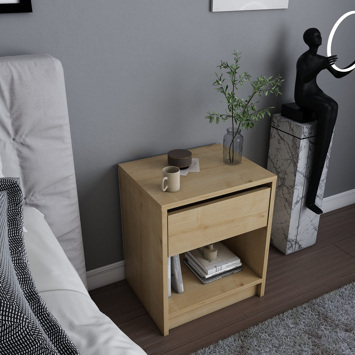 Comodino Sheridan effetto rovere 44,6 cm Pannello del mobile con finitura melaminica