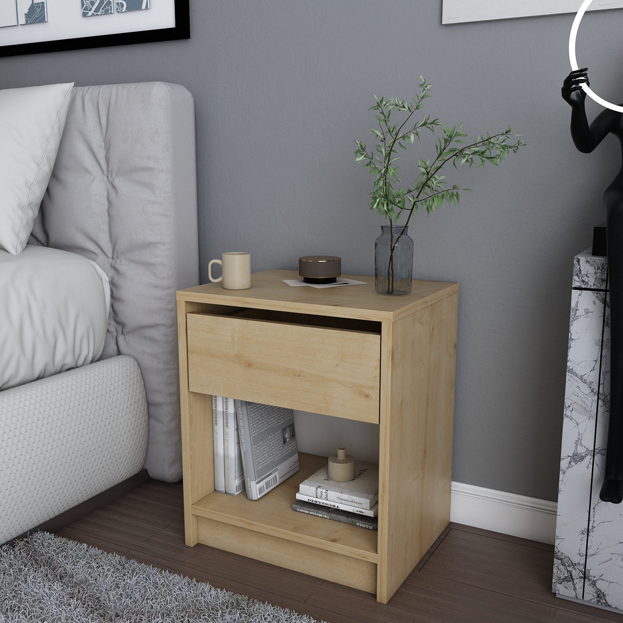 Comodino Sheridan effetto rovere 44,6 cm Pannello del mobile con finitura melaminica