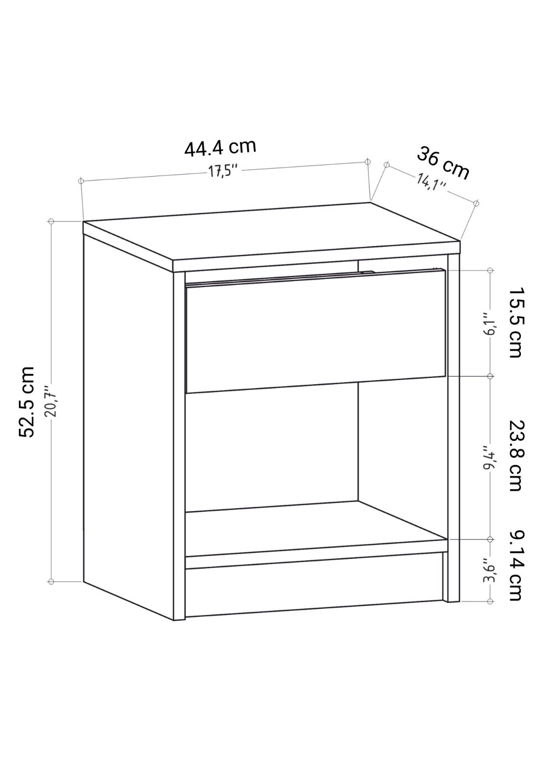 Comodino Sheridan effetto rovere 44,6 cm Pannello del mobile con finitura melaminica
