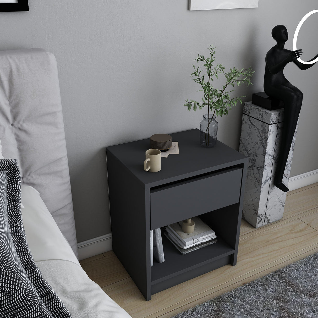 Comodino Sheridan antracite 44,6 cm Pannello del mobile rivestito in melamina