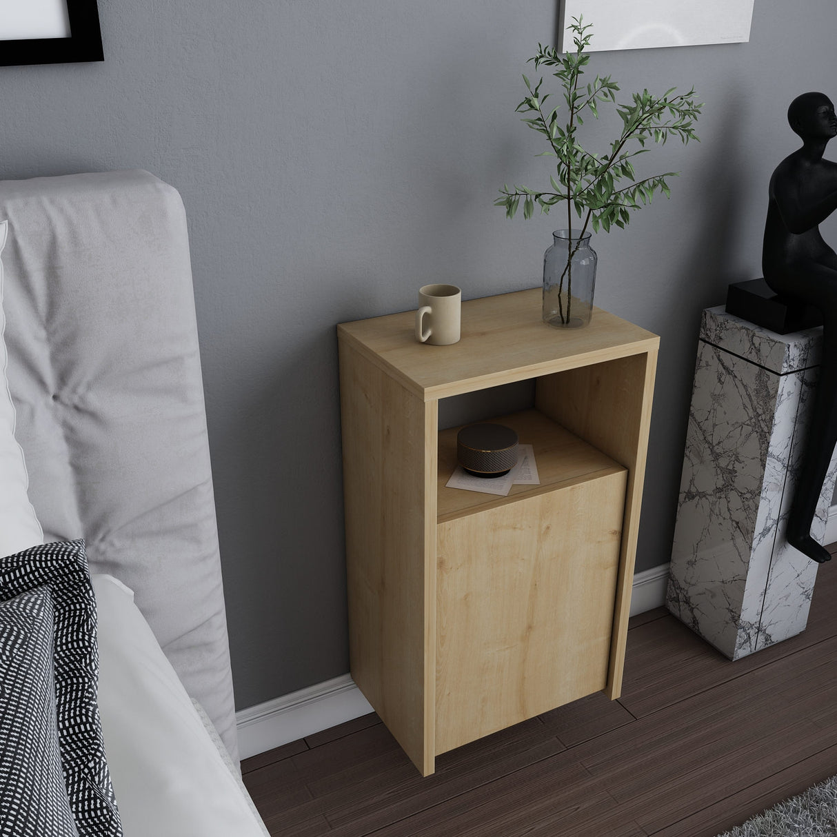 Comodino Carlin effetto rovere 36 cm Mobile in legno rivestito melaminico