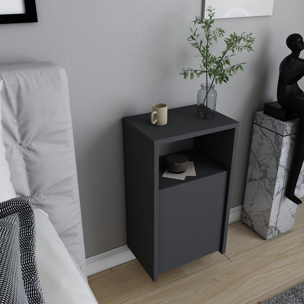 Comodino Carlin antracite 61,4 cm Legno composito con nobilitazione melaminica