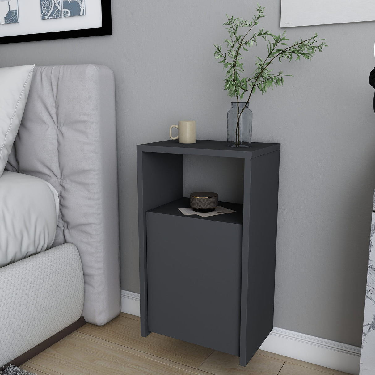 Comodino Carlin antracite 61,4 cm Legno composito con nobilitazione melaminica