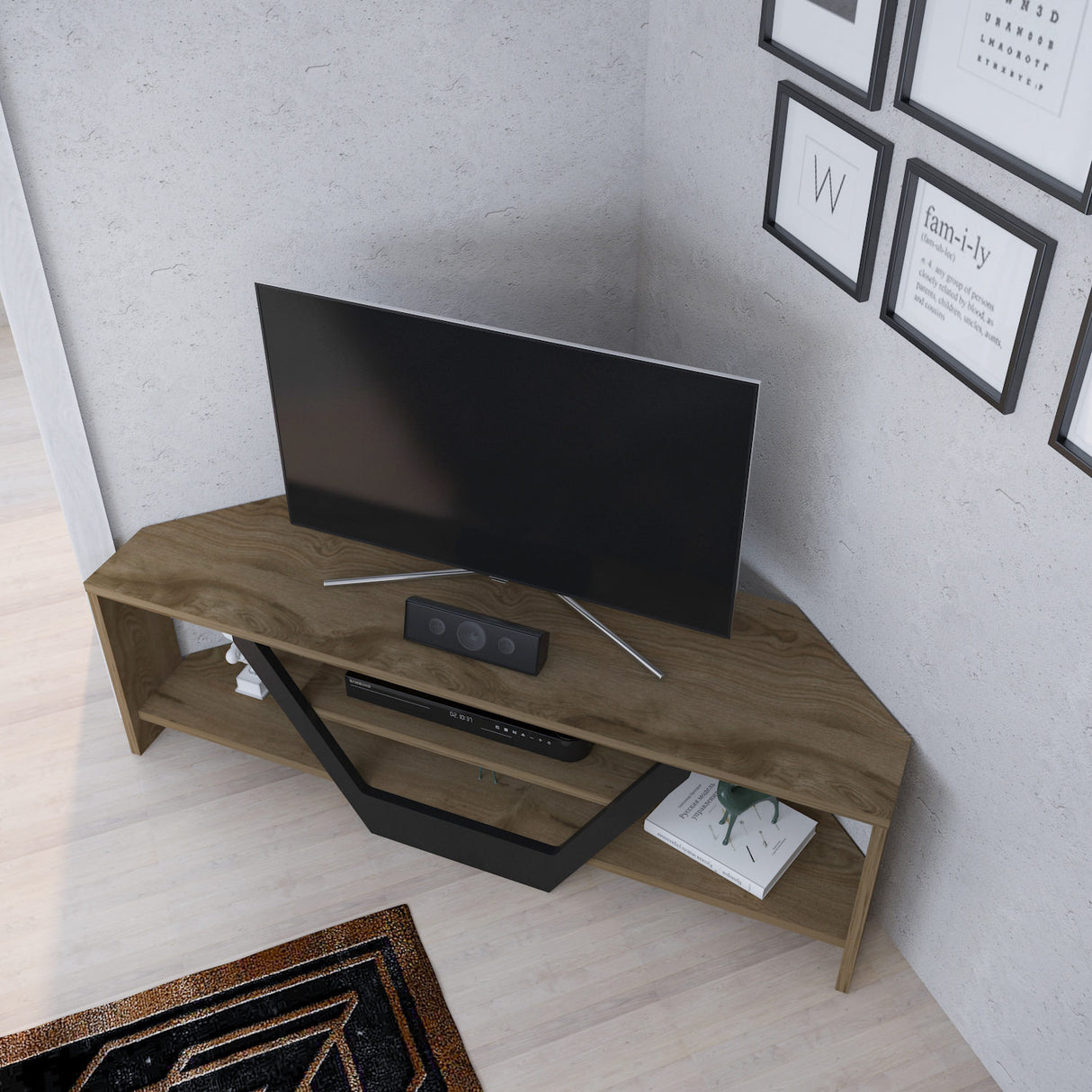 Mobile TV Sares aspetto rovere nero 120 cm Aspetto rovere vecchio, legno composito rivestito melamina nera