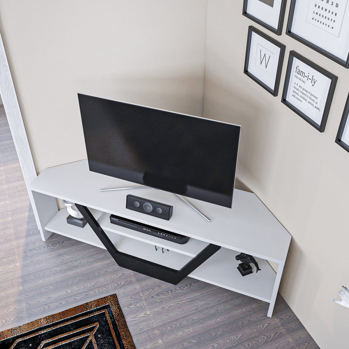 Mobile TV Sares bianco-nero 120 cm Bianco, Nero Legno composito rivestito melaminico