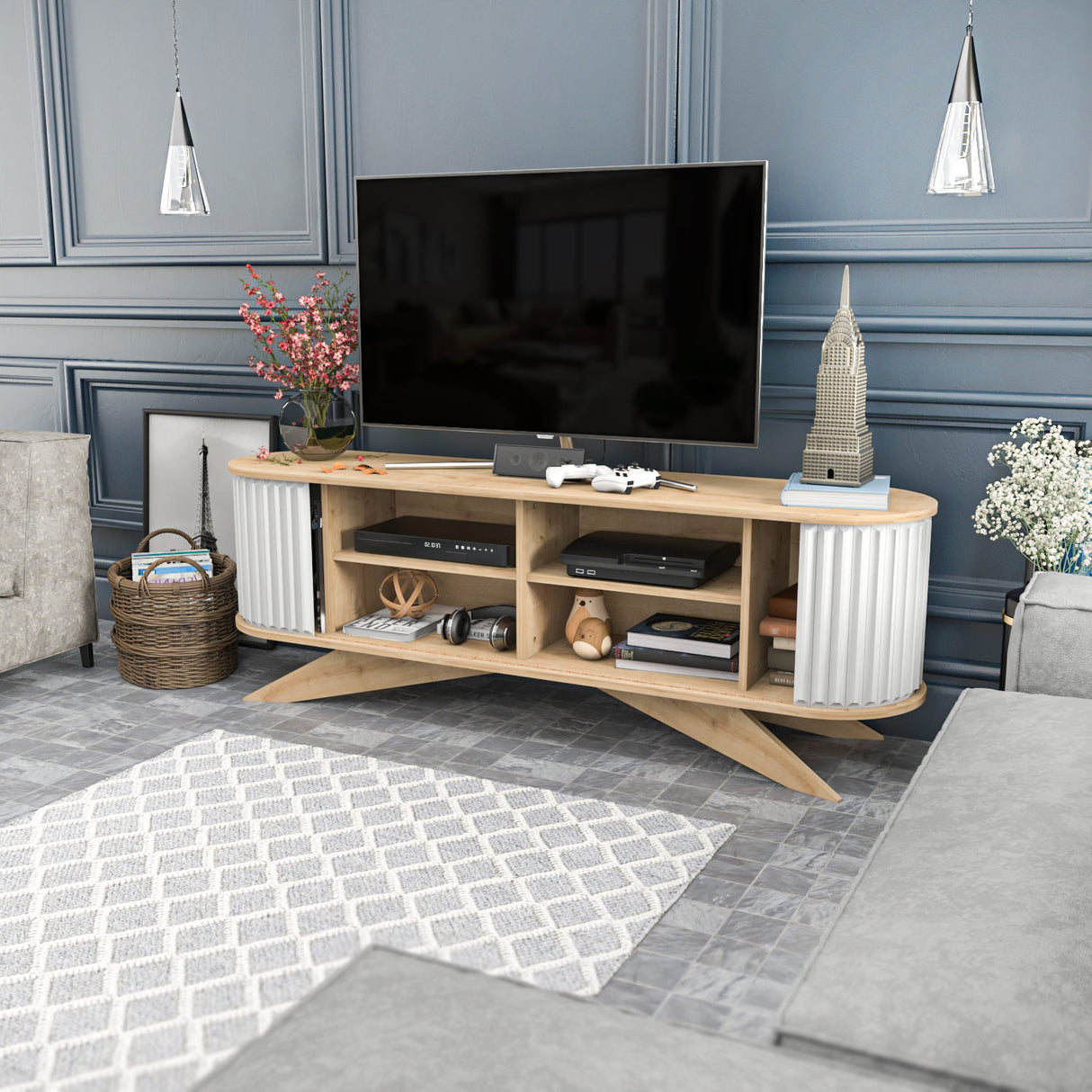 TV Meubels - TV Meubel Stor Saffier Wit Melamine 180x60x43 cm - Dimehouse