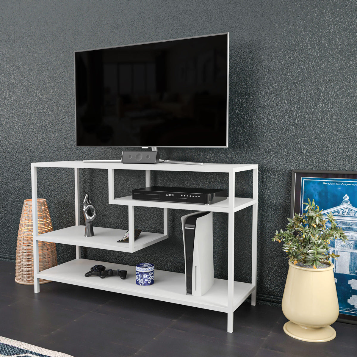 TV Meubels - TV Meubel Robbins White Wit Melamine 120x75x39 cm - Dimehouse