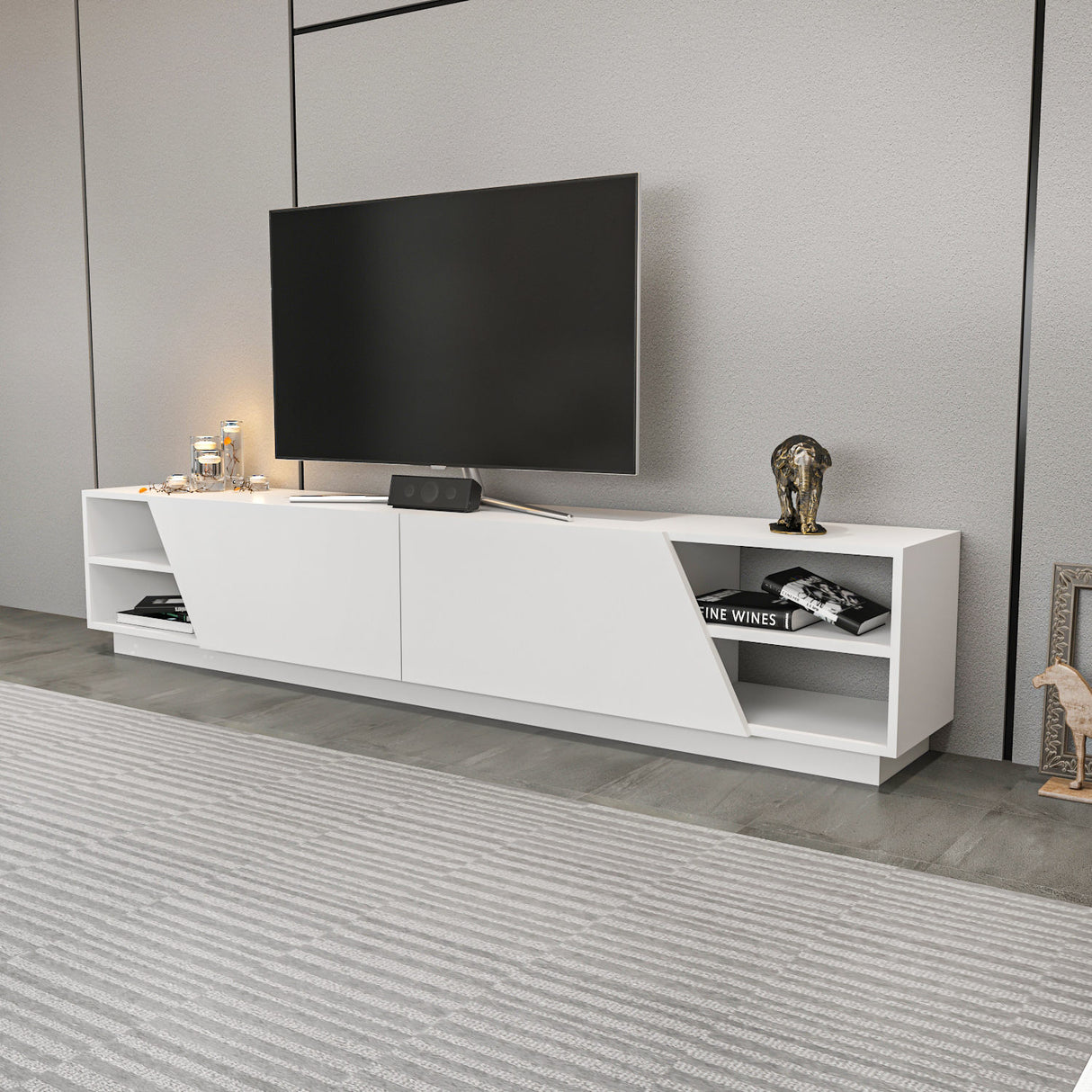 TV Meubels - TV Meubel Rhodes Wit Melamine 240x47,4x37,1 cm - Dimehouse