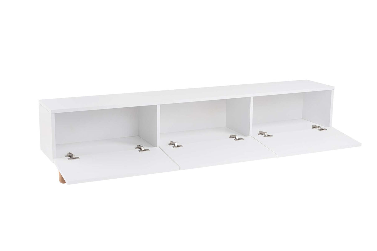 Credenza Alvin bianca con gambe in legno 180 cm Legno composito rivestito melaminico