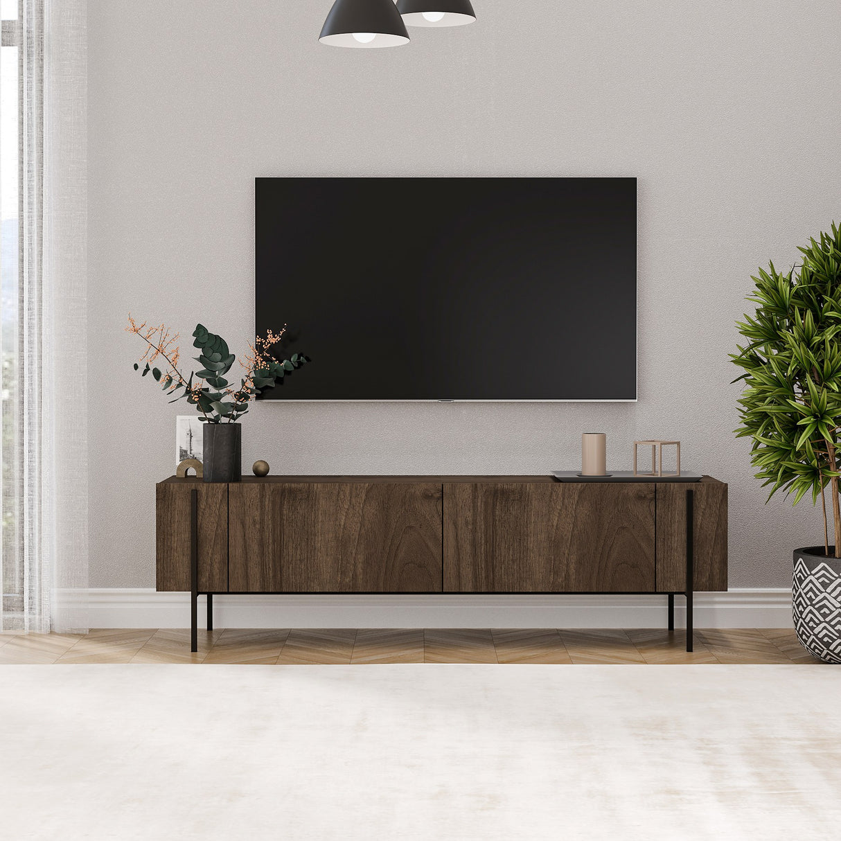 Mobile TV Herman effetto noce 160 cm Legno rivestito melaminico
