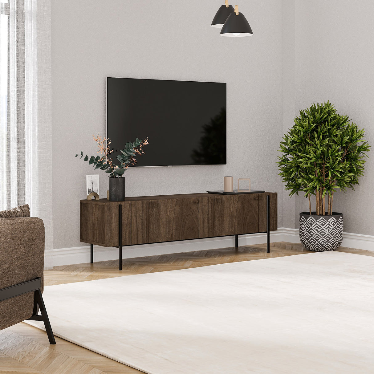 Mobile TV Herman effetto noce 160 cm Legno rivestito melaminico