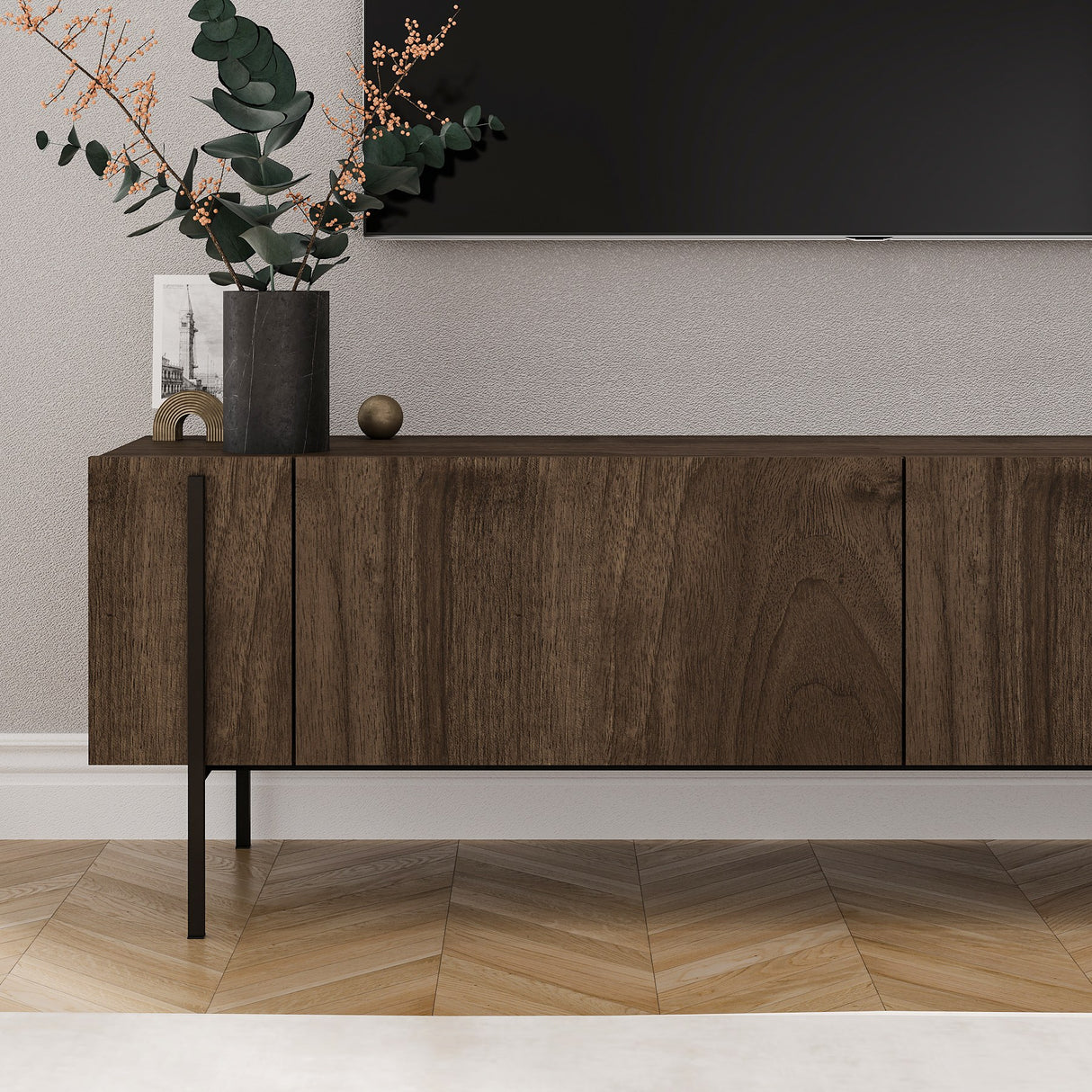 Mobile TV Herman effetto noce 160 cm Legno rivestito melaminico