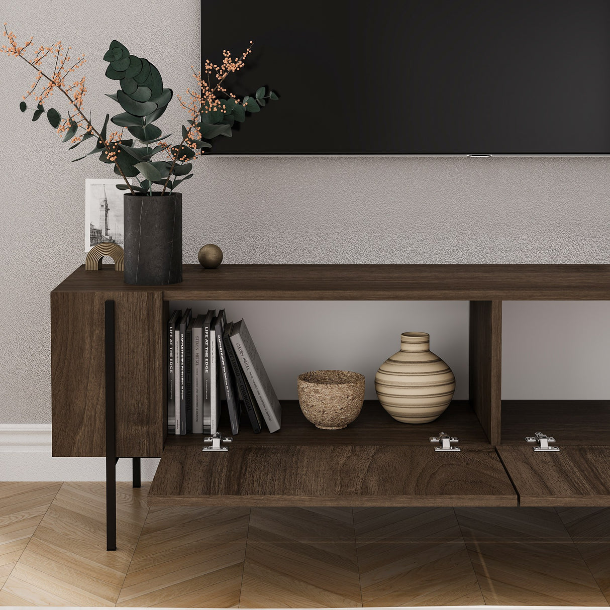 Mobile TV Herman effetto noce 160 cm Legno rivestito melaminico