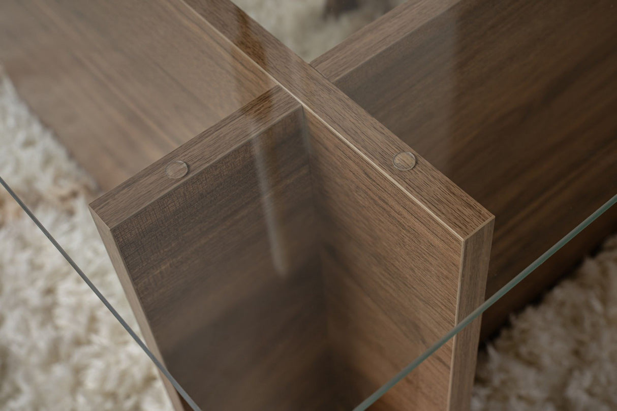 Tavolino Rettangolare Moderno Vetroni Simil Noce - Vetro - 105x65 cm